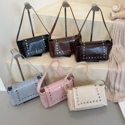 Rivet Small Bag Women's 2026 Summer New Fashion Personalized Underarm Small Square Bag Retro Commuter Shoulder Bag