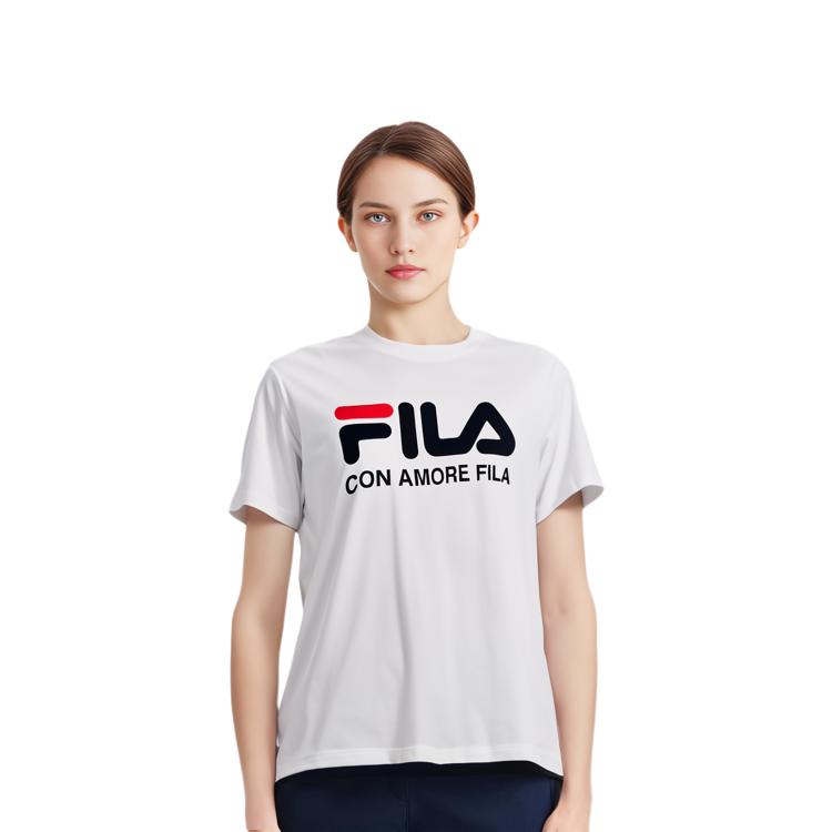Fila Fusion Brand Logo Print Round Neck Short Sleeve T-Shirt Unisex Tops White T11M829150IWT