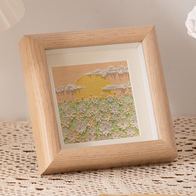 

Handmade 4-inch Square Oil Pastel Photo Frame with 2cm Wooden Butterfly Specimen and Embroidery Storage. 4-inch square (can fit 10*10cm)