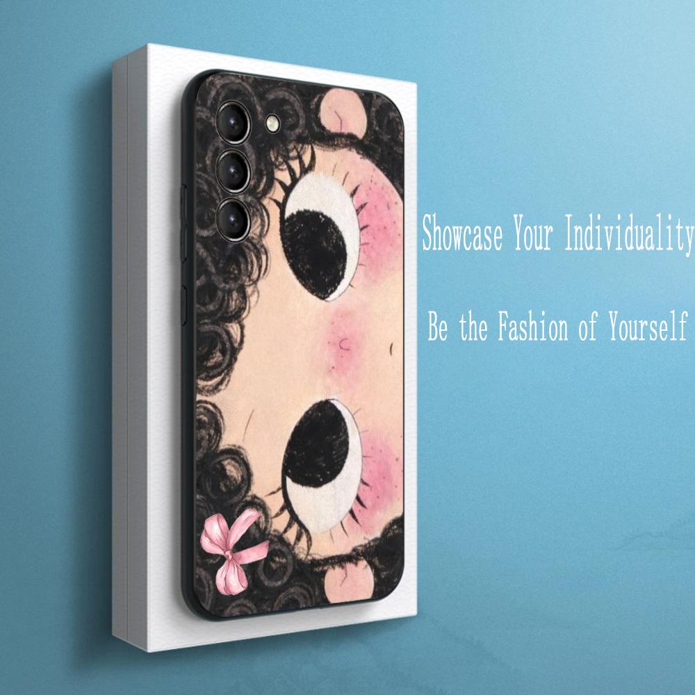 Cute Girl Cartoon Big Eye Design Phone Case For Samsung Galaxy S26 S25 S24 S23 S22 S21 Plus Ultra Note20 Soft Black