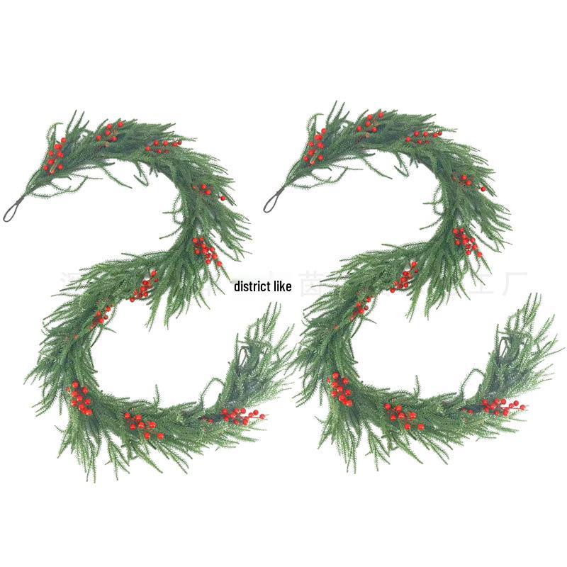 Artificial Norfolk Pine Wreath with Red Berries & Rattan Vines for Cross-Border Christmas Decoration