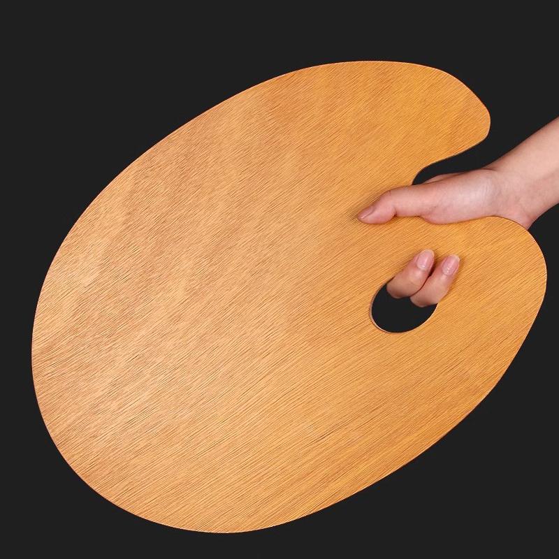 1 Pcs Wooden Palette,Oval And Square Solid Wood Panels,Suitable For Oil Painting,Gouache,Acrylic And Other Pigments