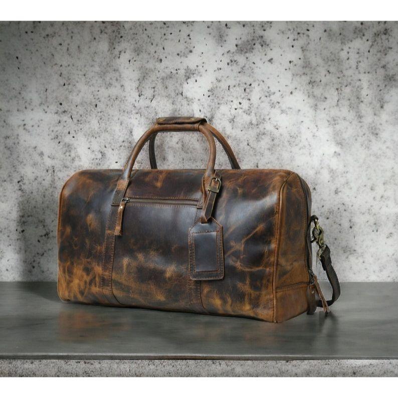 Leather Duffle Bag, Handmade Leather Weekender, Gym Bag, Vacation Duffel Bag, Travel Bag, Overnight Bag Leather Holdall for Gift