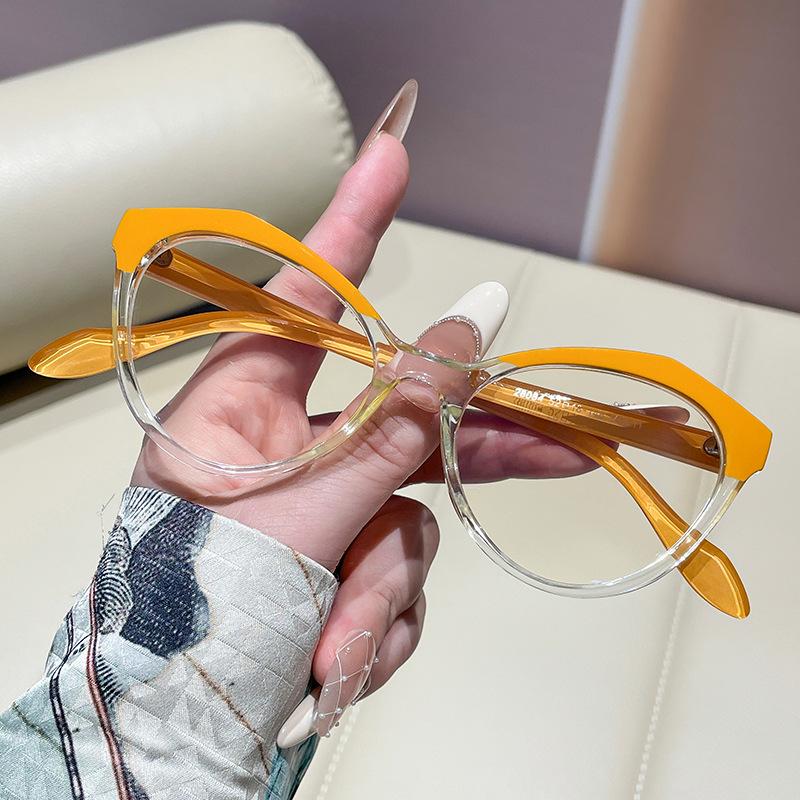 Color matching cat eye flat mirror new anti-blue light retro fashionable contrasting glasses frame can be equipped with myopia glasses frame