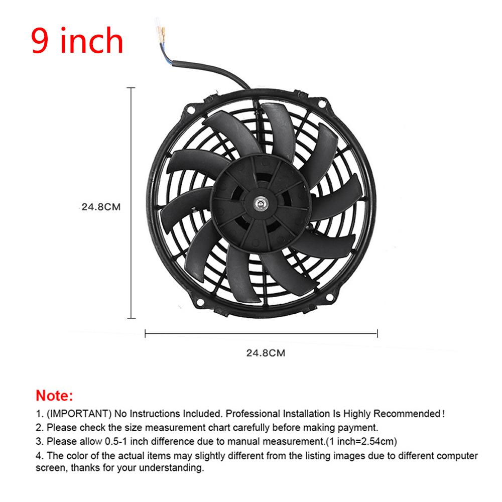 

7/9/10/12 Inch Universal 12V 80W Slim Reversible Black Blade Electric Cooling Radiator Auto Fan Mounting Kit 9inch