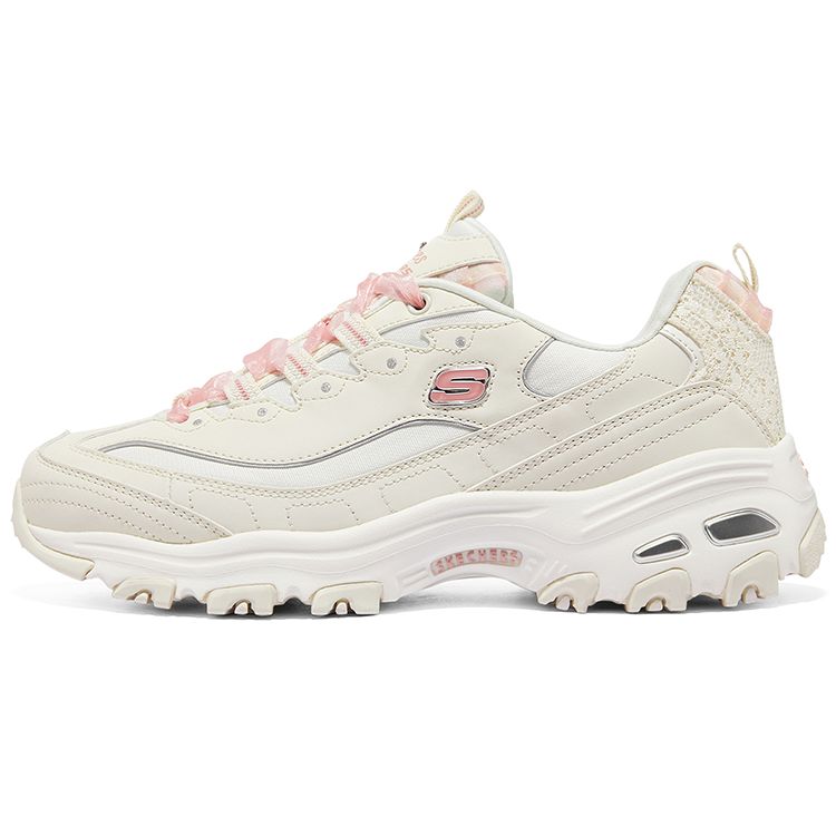Skechers D lites 1.0 Women Pink White Low Top Dad Shoes Mesh Leather Lace Bear 896738-NTCL 37.5