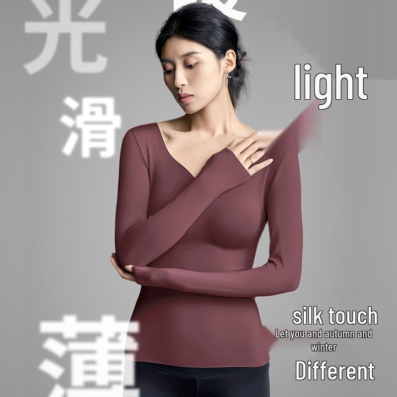 Women's Long Sleeve Chest Pad Base Layer - Warm & Soft, Low Neck, Skin-Beautifying.