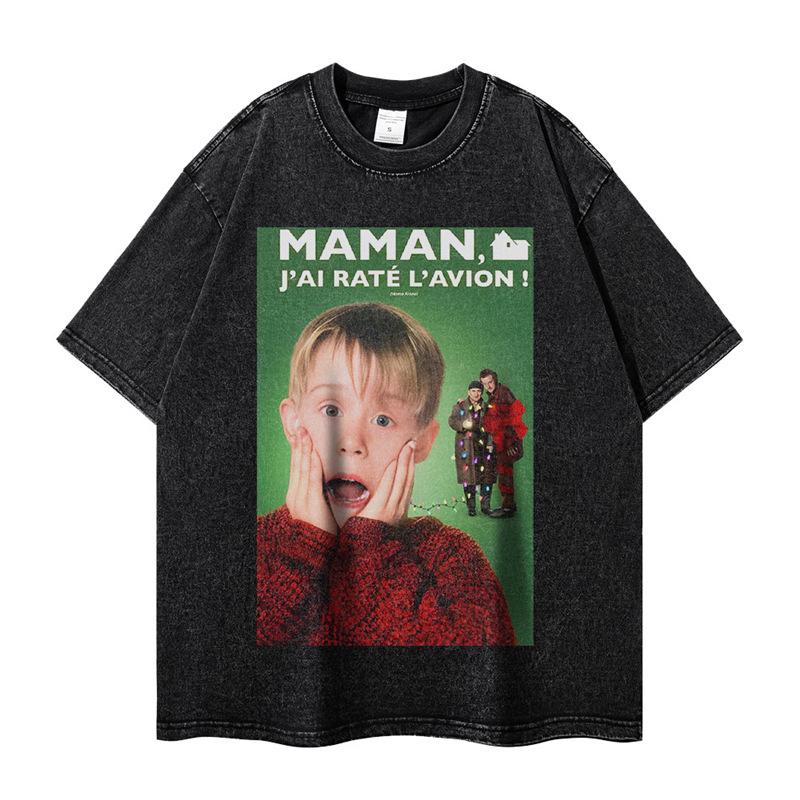 Retro American Movie Poster Unisex Washed T-Shirt - Short Sleeve, Crew Neck, Loose Fit