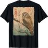 Wise Owl and Cherry Blossoms Japanese Woodblock ART BACK T-Shirt