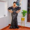 Rose-Shaped Sequin Slim-Fit Fishtail Evening Gown, Long Dress with Off-Shoulder Ruffles, Luxurious African and European Women's Long Dress