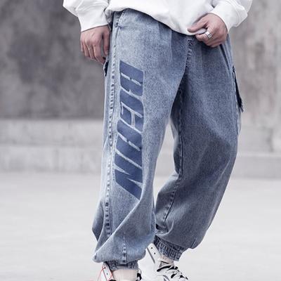 Men's Solid Print Jeansfashion Hip-hop Trend Straight Casual Pants Loose  Street American Retro Pants