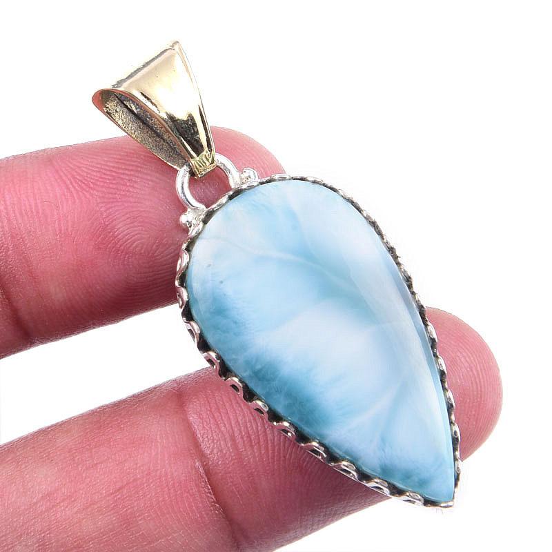

Natural Republic Larimar Gemstone 925 Solid Sterling Silver Pendant 1.75 L2E85
