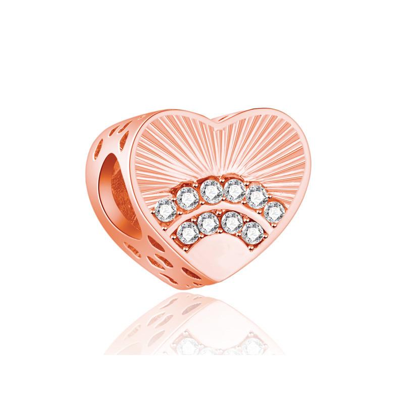 Fashion Rose Gold Plated Crystal Love Heart Flower Charms Bead Fit Original Bracelet Charm Pendants for DIY Jewelry Making