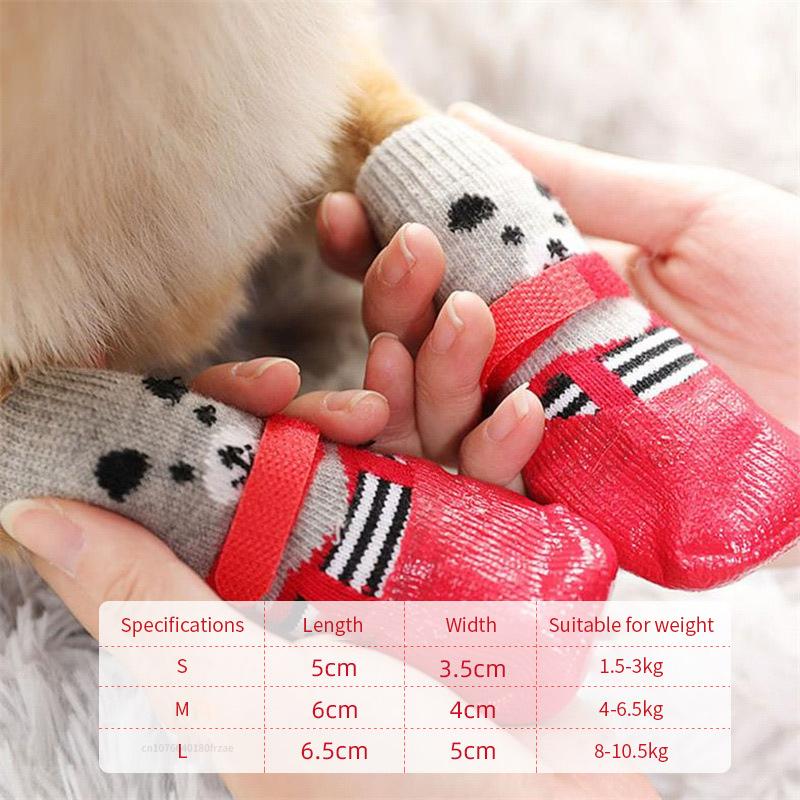 4pcs/lot Winter Warm Dog Socks Anti-Slip Rain Snow Boots Waterproof Puppy Chihuahua Dogs Shoes Booties for Small Large Dogs