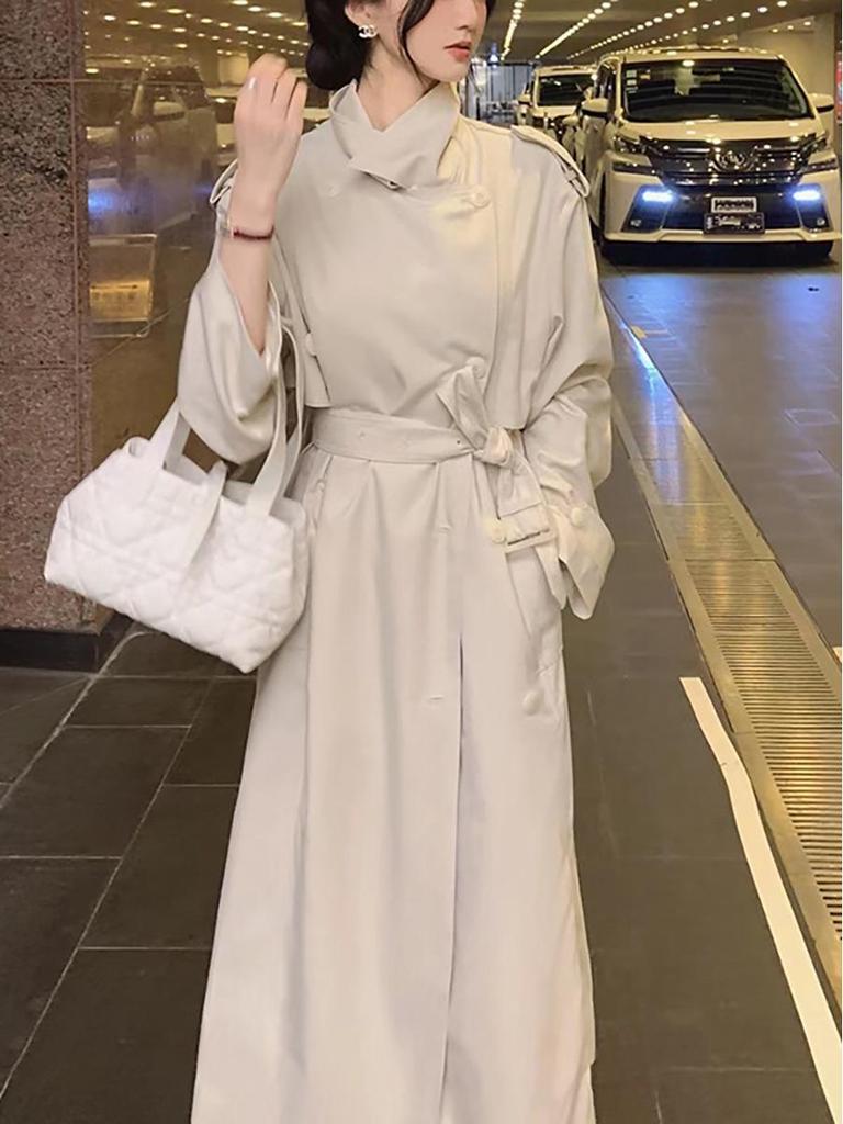 Lu Si Eleganter Midilanger Trenchcoat für Damen - Britischer Lazy-Stil, Perfekt für Frühling und Herbst