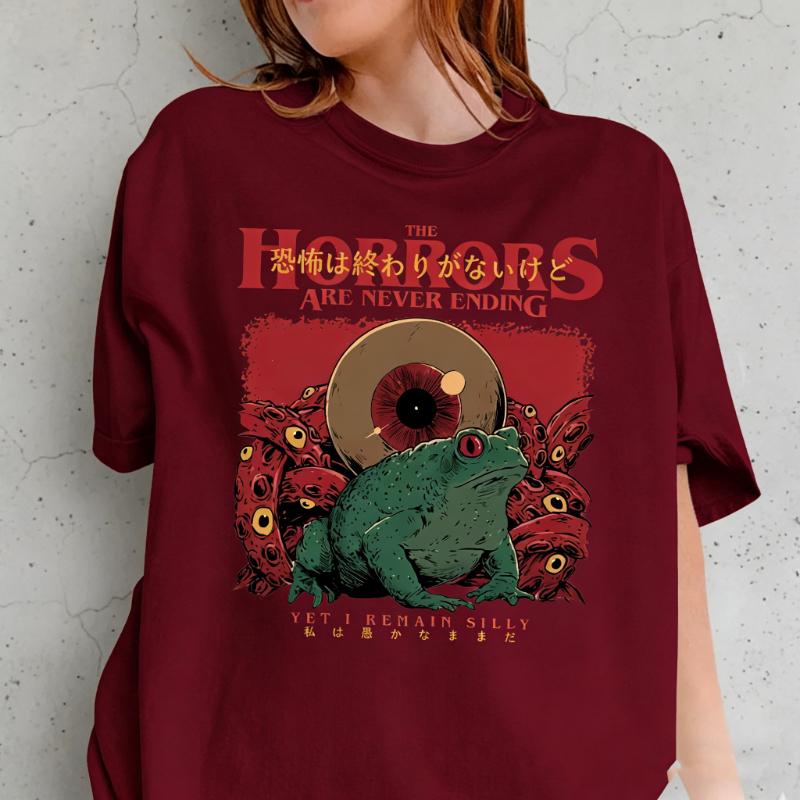 Horrors Are Never Ending Frog Silly Horror Tshirt Meme Funny Gifts Unisex Printed Tshirt Tops Allmatch Regular Short Sleeve
