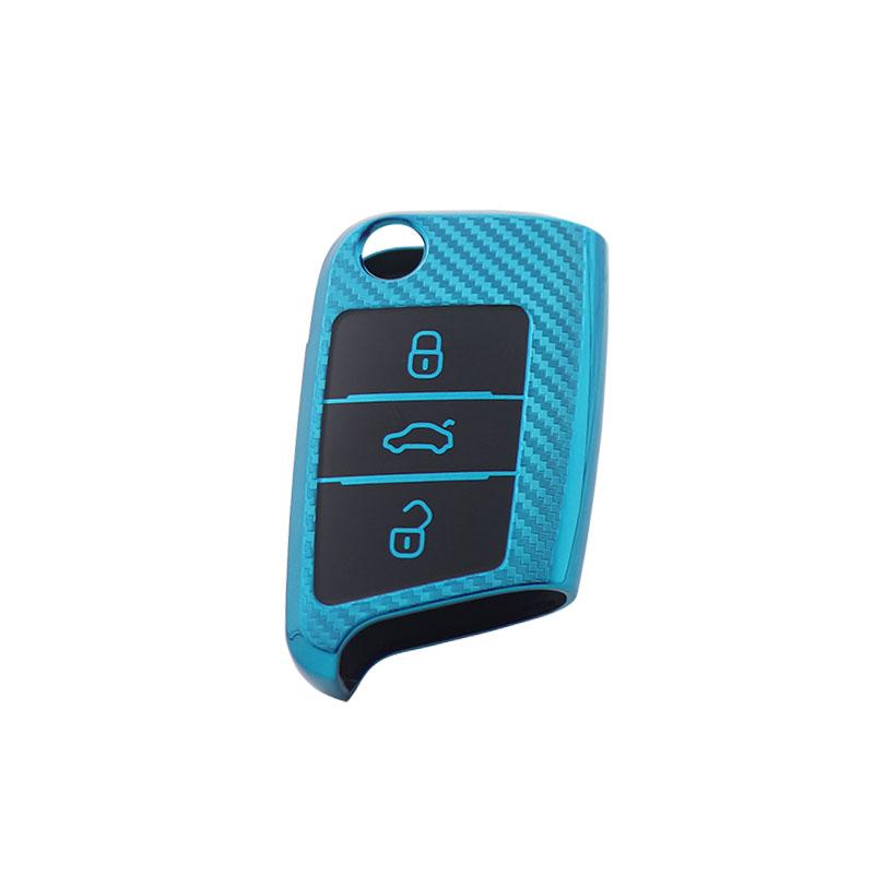 

TPU Carbon Fiber Car Remote Key Cover Case Shell Key Fob for Polo Golf 7 MK7 Tiguan passat Octavia Kodiaq Karoq Ateca Leon Protector Holder blue