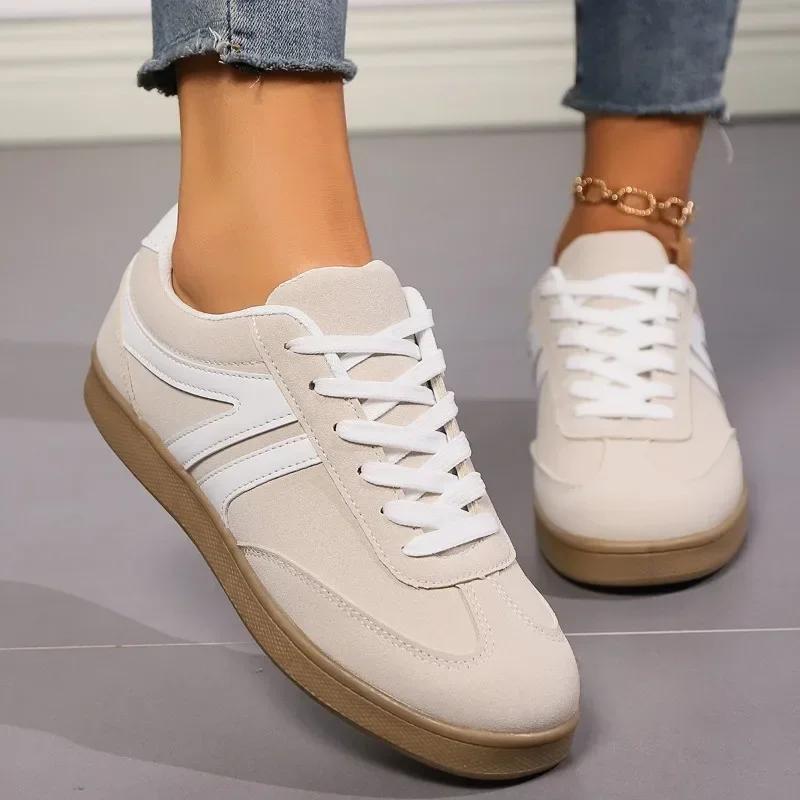 Shoes Female 2025 Hot Sale Lace Up Women's Vulcanize Shoes Spring Autumn Round Toe Mixed Colors Flat Casual Comfortable Sneakers