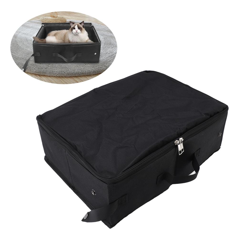 Cat Travel Litter Box with Zipper Lid Foldable Waterproof Convenient Handle Portable Travel Litter Box for Home Outdoor Car