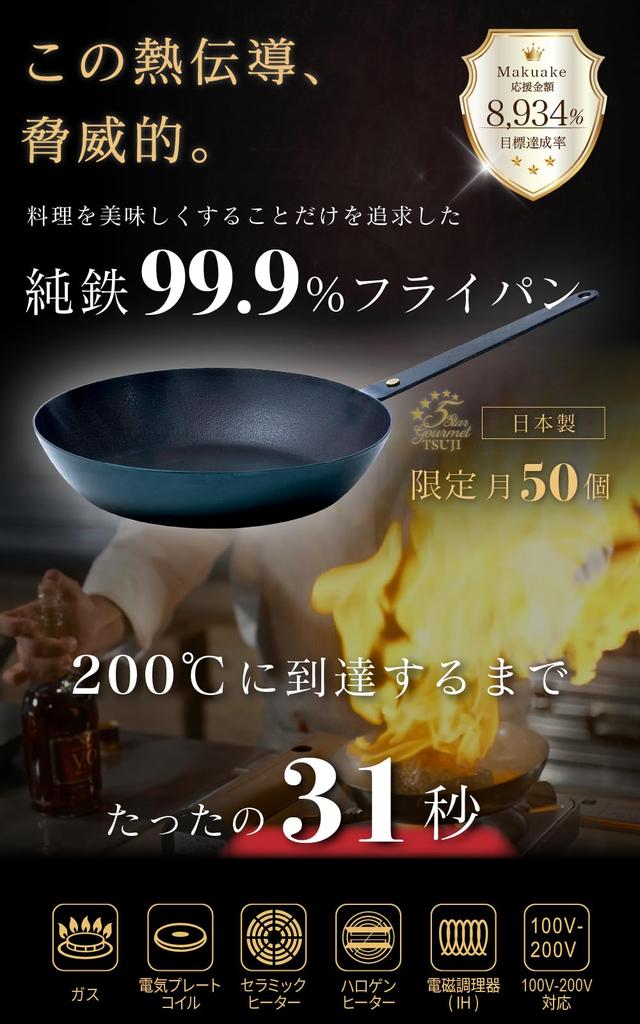 Iron frying pan Juntetsu 20cm No seasoning required IH compatible Gas stove compatible Lightweight Produced by Tetsuya Tsuji