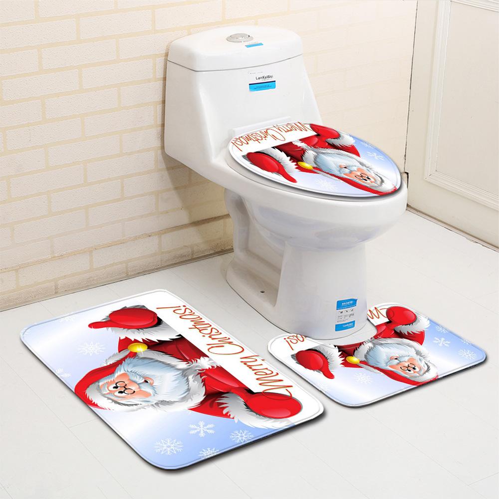Christmas Bathroom Floor Mat Toilet Three-Piece Set