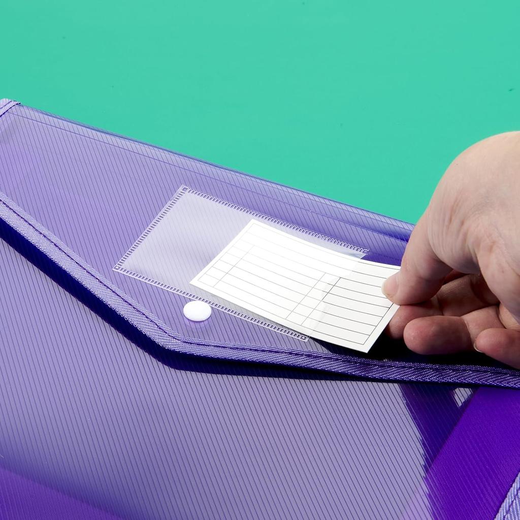 HOUYEE 10 Pieces Plastic Envelope Expanding File, Folder with Snap Closure and Pocket, Fit for US Letter Size & A4 Size,Waterproof Transparent File
