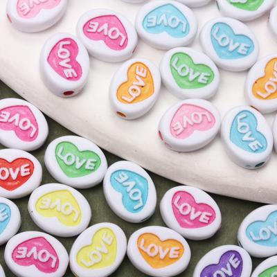 30pcs 12.5*9.5mm Heart Love Loose Spacer Acrylic Flat Colorful Beads For Jewelry Making Diy Necklaces Accessories