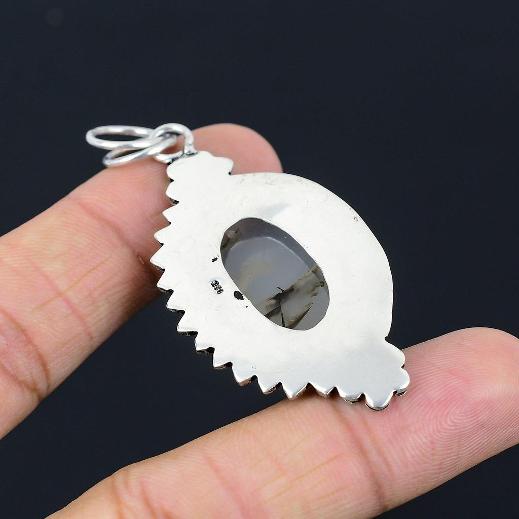 Natural Montana Agate Gemstone 925 Sterling Silver Pendant Flower For Girls