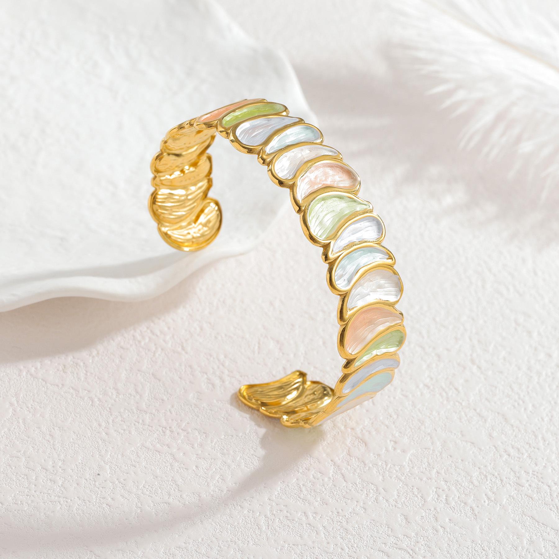 

Trendy Stainless Steel Colorful Water Drop Open Bangle for Women – Dopamine Fashion Jewelry