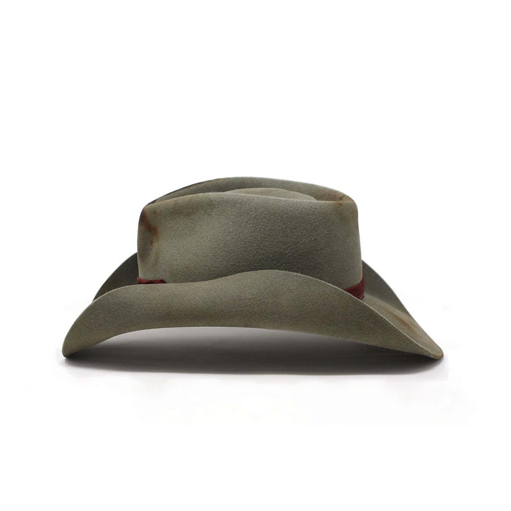 Hatt i fårfilt i distressed stil med uppvikt kant, vintage cylinderhatt i ren ull, dekorerad med band