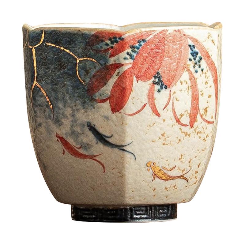 Jiumuqing Hand-Painted Hexagonal Ceramic Tea Cup