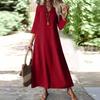 Women's Fashion V-Neck Seven Sleeve Pocket Solid Color Zipper Casual Vacation Long Cotton Linen Dresses