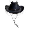 Romantic Wedding Cowboy Hat Rhinestone Accents Flowing Tassels Delicate Lace Trim Adjustable Adult Size
