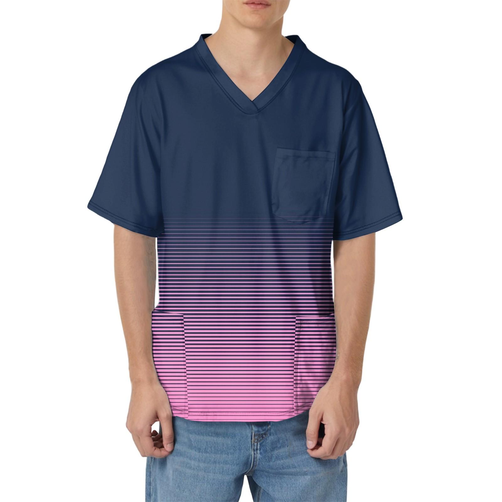 

Мужская рабочая блузка с короткими рукавами и v-образным вырезом с принтом, топ с нагрудным карманом M