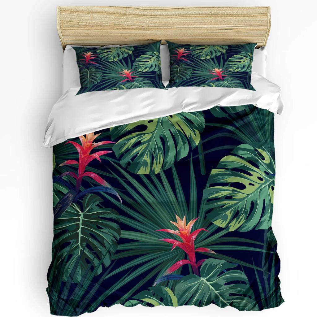 3pcs Bedding Set Tropical Jungle Leaves Monstera Green Home Textile Duvet Cover Pillow Case Boy Kid Teen Girl Bedding Covers Set