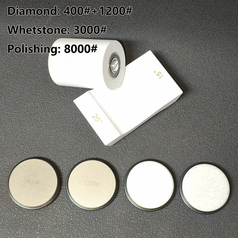 2-Angle Rolling Knife Sharpener 15/20° Roller Sharpeners Magnet Wooden Base Diamond Grinder Set Woodwork Sharpening System