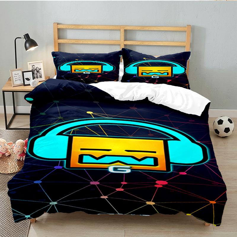 Set Biancheria da Letto 3 Pezzi Personaggi Colorati Geometry Dash, Ideale per 1 Copripiumino e 2 Federe Perfetto per Regalo Fan, Ideale per Camera da Letto, Dormitorio