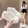 Leather Bag Head Half Slippers Women's Outer Wear Summer Embroidery Without Heel Little White Shoes 9cm Thick Sole Heightening Women's Shoes