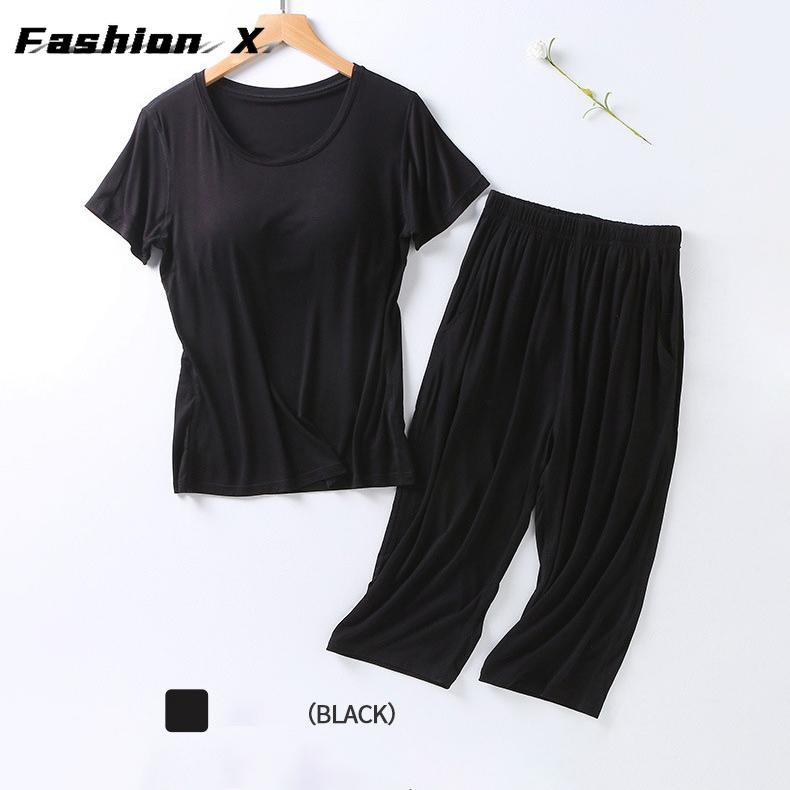 Women's Pajamas Two Piece Short Sleeve Wide Leg Pants Large Size Homewear Set