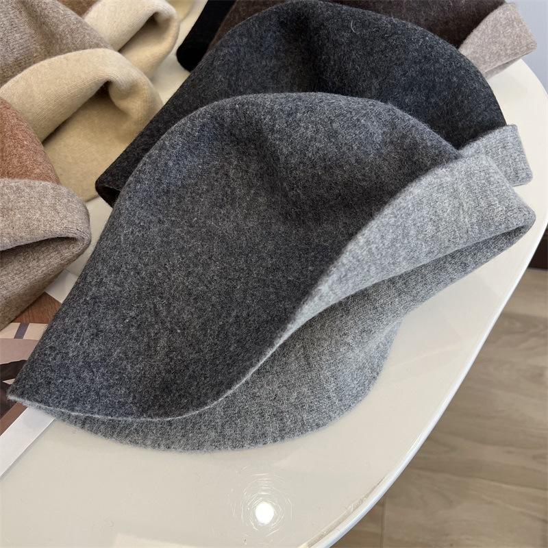 Double-sided knitted wool bucket hat women's autumn and winter new versatile face little fisherman hat