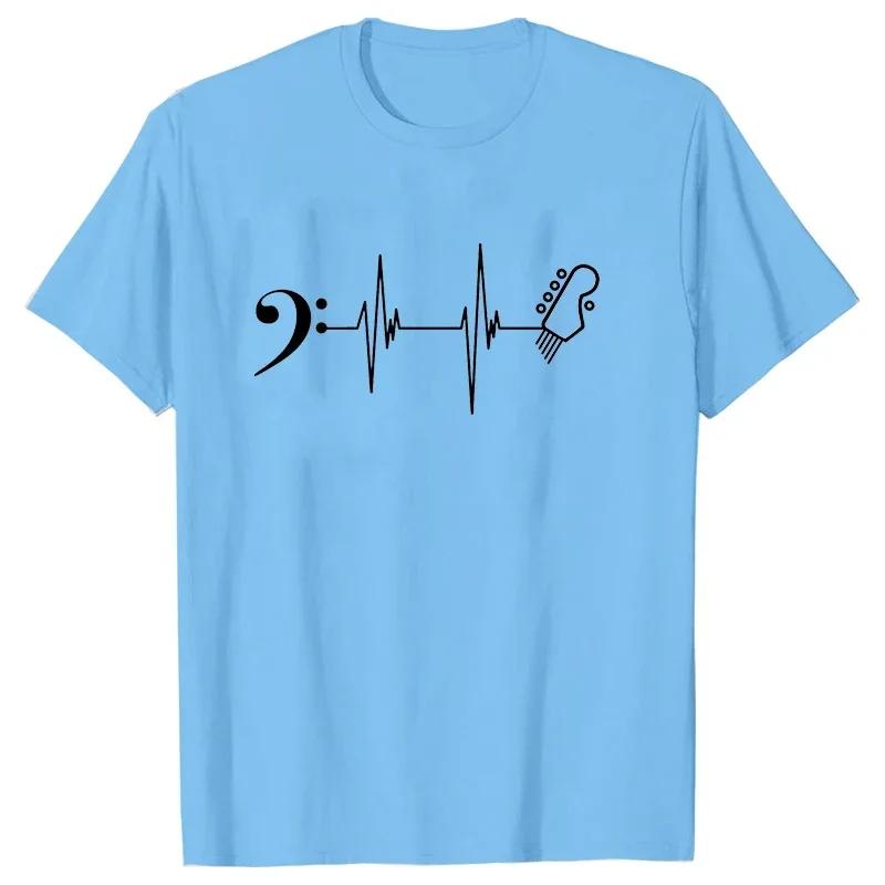 5 String Bass Guitar Clef Heartbeat Graphic Tee Men Novelty Funny Shirt Hip Hop Tshirt Streetwear Harajuku Shirt Men Shirt Homme