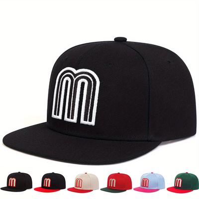 Unisex Buchstaben M Stickerei Verstellbare Designer Baseballkappe Flache Oberseite Hip Hop Kappen Frühling Herbst Outdoor Freizeit Hüte Reisezubehör für Damen Herren