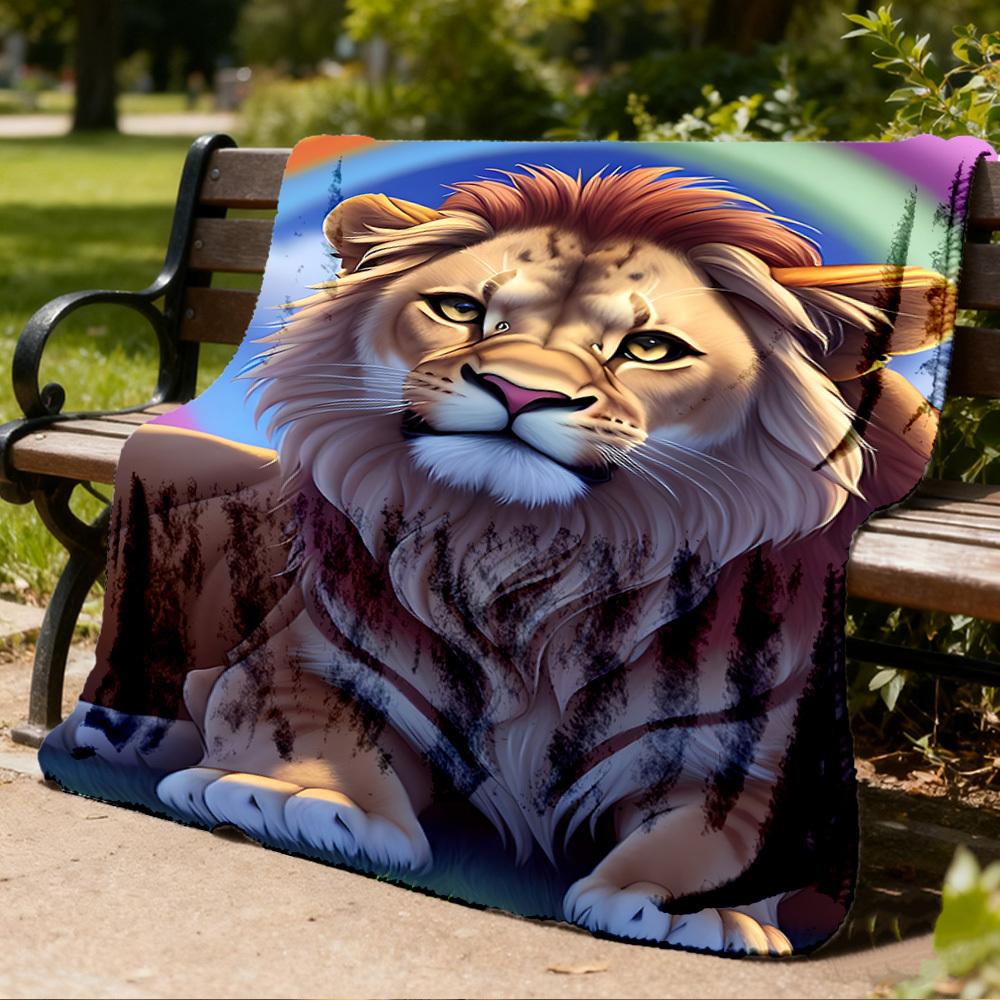 1pc Lion Print Throw Blanket Polyester Fiber, Lightweight Flannel, Soft & Warm, All Season Use for Outdoor, Camping