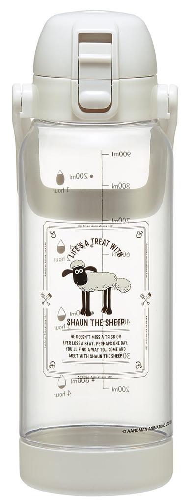 Skater Drink Marker with Shaun the Sheep Easy to See Drink Volume at a Glance Bottle, 1L, Handle, Plastic, Design, PDMK10-A,