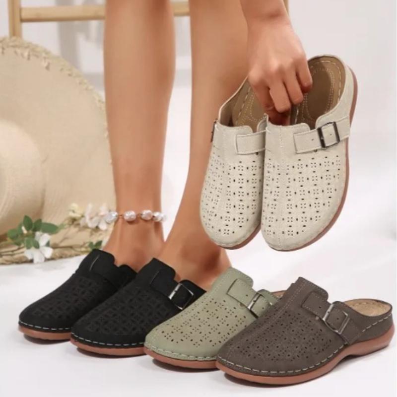 Cross Border Foreign Trade Plus Size Slippers for Women, Summer Baotou Metal Buckle Hollow Women's Shoes Slippers