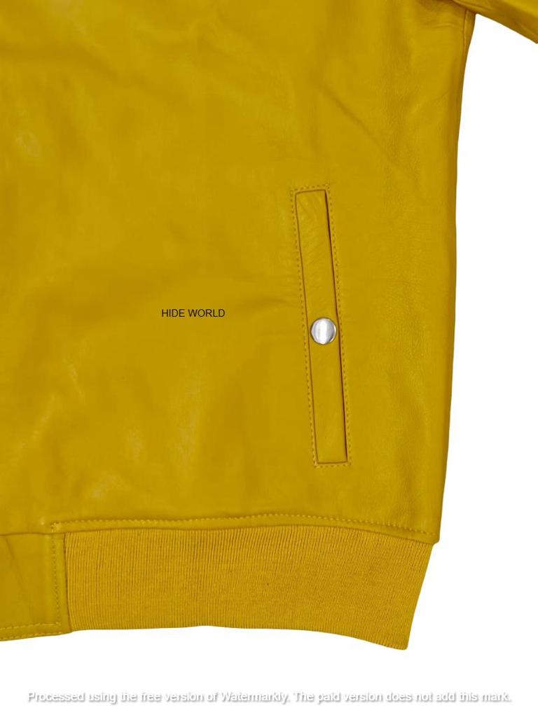 Stylische Gelbe Jacke Herren Bomber Biker Weiche Lammfell Lederjacke Handarbeit