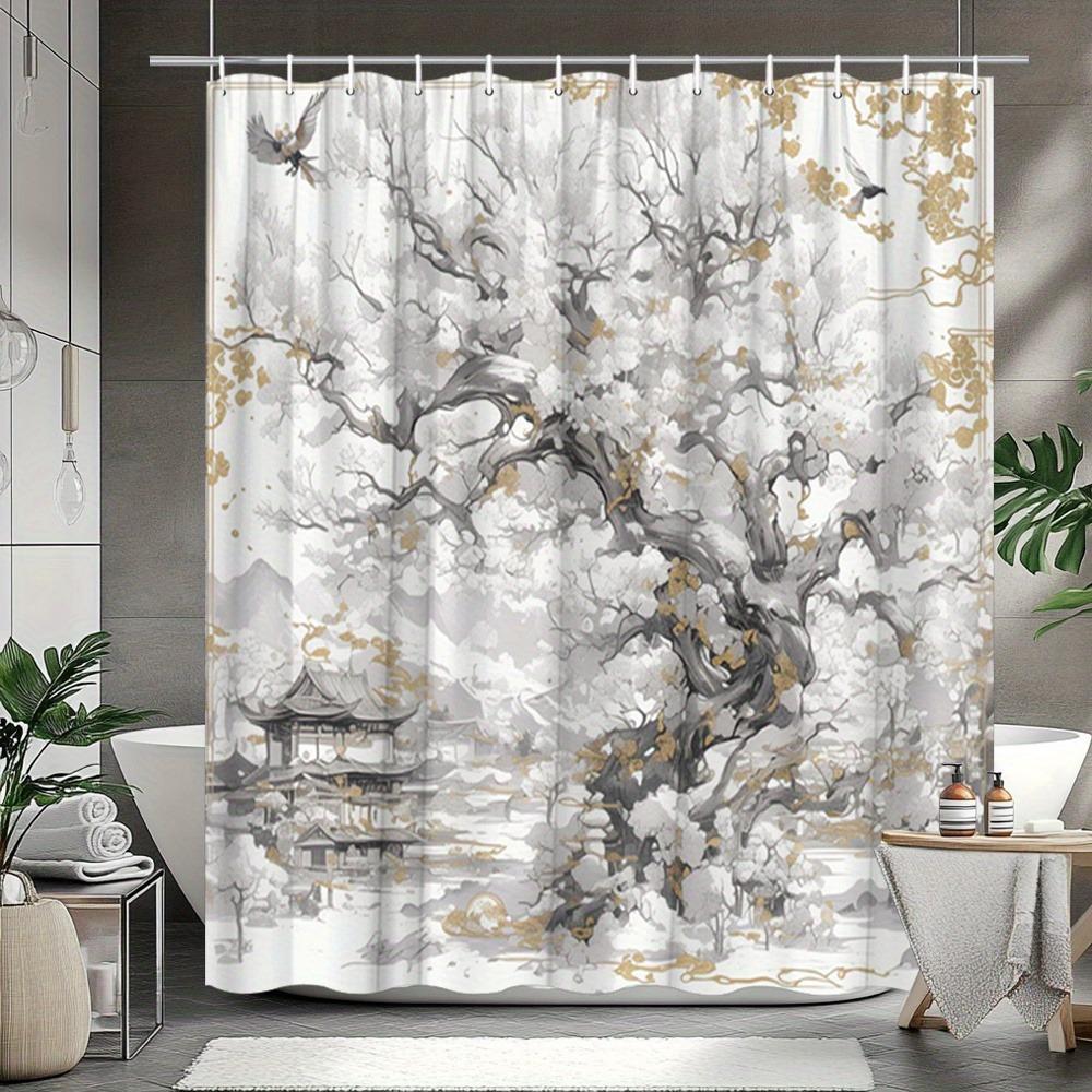 

Distorted tree-shaped design Washable Dirt-Resistant Shower Curtain Shower Head waterproof Polyester Bath Curtain For Home Decor 90x180CM