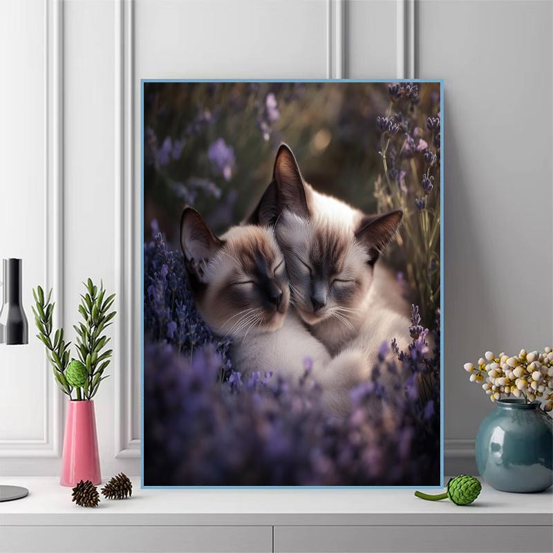 Two Siamese cats Pattern 3pcs 100% Round Full Drill 5D DIY Diamond Painting Embroidery Cross Stitch Rhinestone Décor