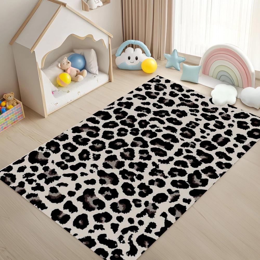 Classic Leopard Print Carpet Mat Rug - Black White Brown Animal Pattern Home Decoration for Living Room Bedroom Bedroom Decor