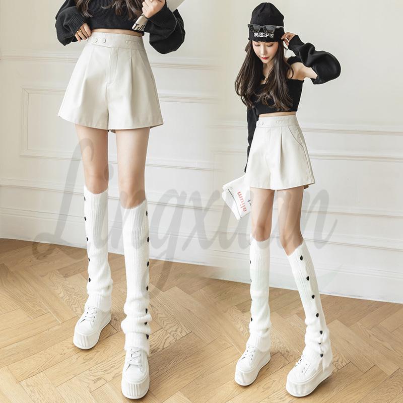 

Women s Winter PU Leather High-Waisted A-Line Bootcut Pants - Loose-Fit, Split, and Slimming Design Small абрикосовый